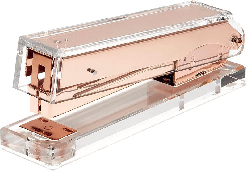 OfficeGoods Acrylic Stapler - Aesthetic Staplers for Desk  Home or Office - Unique and Stylish Design - Take Standard 1.4 inch of Staples - Rosegold - Image 1